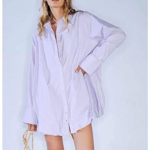 Free People Oversized Dropped Shoulders Lavender Nova Boho Shirtdress Women's S - Picture 1 of 10